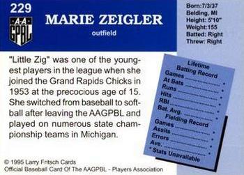 1995 Fritsch AAGPBL Series 1 #229 Marie Zeigler Back