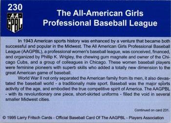 1995 Larry Fritsch Cards AAGPBL Series 1 #230 History Card Back