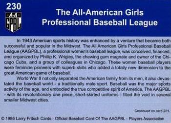 1995 Fritsch AAGPBL Series 1 #230 History Card Back