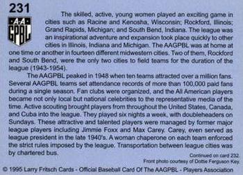 1995 Fritsch AAGPBL Series 1 #231 History Card Back