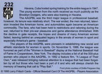 1995 Fritsch AAGPBL Series 1 #232 History Card Back