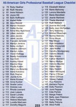 1995 Fritsch AAGPBL Series 1 #233 Checklist: 1-156 Back
