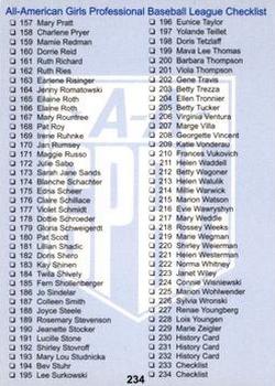 1995 Fritsch AAGPBL Series 1 #234 Checklist: 157-234 Back