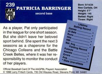1996 Fritsch AAGPBL Series 2 #239 Pat Barringer Back