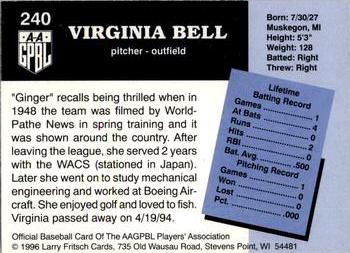 1996 Fritsch AAGPBL Series 2 #240 Ginger Bell Back