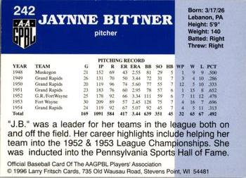 1996 Fritsch AAGPBL Series 2 #242 Jaynne Bittner Back