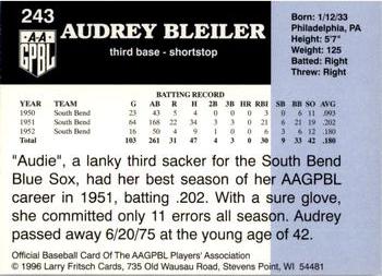 1996 Fritsch AAGPBL Series 2 #243 Audrey Bleiler Back