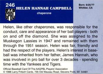 1996 Fritsch AAGPBL Series 2 #246 Helen Campbell Back
