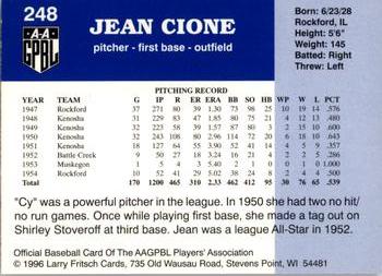 1996 Fritsch AAGPBL Series 2 #248 Jean Cione Back