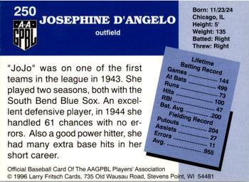 1996 Fritsch AAGPBL Series 2 #250 JoJo D'Angelo Back