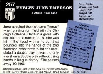 1996 Fritsch AAGPBL Series 2 #257 June Emerson Back