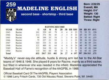 1996 Fritsch AAGPBL Series 2 #259 Maddy English Back
