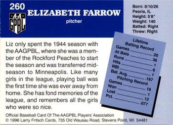 1996 Fritsch AAGPBL Series 2 #260 Liz Farrow Back