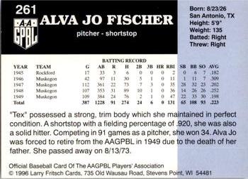 1996 Fritsch AAGPBL Series 2 #261 Alva Jo Fischer Back