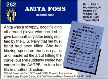 1996 Fritsch AAGPBL Series 2 #262 Anita Foss Back