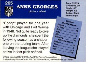 1996 Fritsch AAGPBL Series 2 #265 Anne Georges Back
