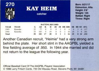 1996 Fritsch AAGPBL Series 2 #270 Kay Heim Back