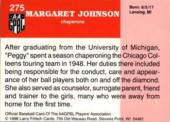 1996 Fritsch AAGPBL Series 2 #275 Margaret Johnson Back