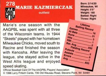 1996 Fritsch AAGPBL Series 2 #278 Marie Kazmierczak Back