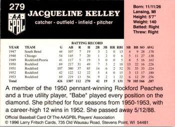 1996 Fritsch AAGPBL Series 2 #279 Jackie Kelley Back