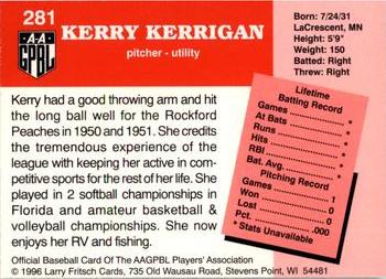 1996 Fritsch AAGPBL Series 2 #281 Kerry Kerrigan Back