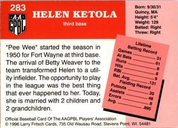 1996 Fritsch AAGPBL Series 2 #283 Helen Ketola Back