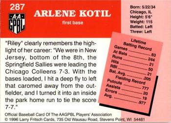 1996 Fritsch AAGPBL Series 2 #287 Riley Kotil Back