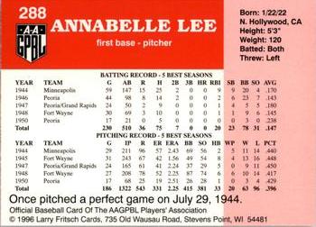 1996 Fritsch AAGPBL Series 2 #288 Annabelle Lee Back