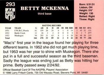 1996 Fritsch AAGPBL Series 2 #293 Betty McKenna Back