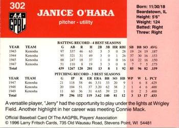 1996 Fritsch AAGPBL Series 2 #302 Janice O'Hara Back