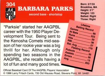1996 Fritsch AAGPBL Series 2 #304 Barbara Parks Back