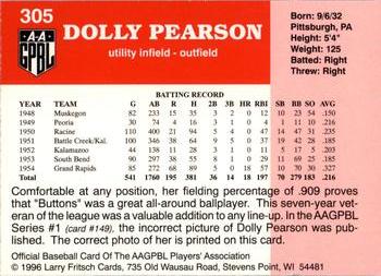 1996 Fritsch AAGPBL Series 2 #305 Dolly Pearson Back
