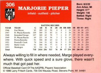 1996 Fritsch AAGPBL Series 2 #306 Marge Pieper Back