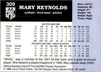1996 Fritsch AAGPBL Series 2 #309 Mary Reynolds Back