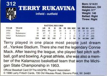 1996 Fritsch AAGPBL Series 2 #312 Terry Rukavina Back