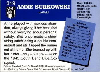 1996 Fritsch AAGPBL Series 2 #319 Anne Surkowski Back