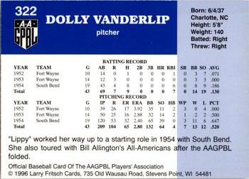 1996 Fritsch AAGPBL Series 2 #322 Dolly Vanderlip Back