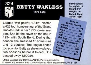 1996 Fritsch AAGPBL Series 2 #324 Betty Wanless Back