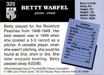 1996 Fritsch AAGPBL Series 2 #325 Betty Warfel Back