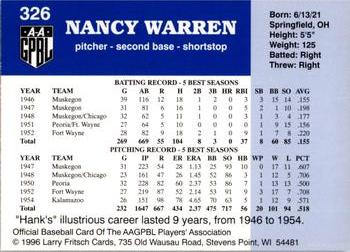 1996 Fritsch AAGPBL Series 2 #326 Nancy Warren Back