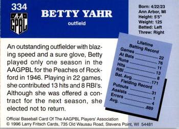 1996 Fritsch AAGPBL Series 2 #334 Betty Yahr Back