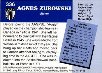 1996 Fritsch AAGPBL Series 2 #336 Aggie Zurowski Back