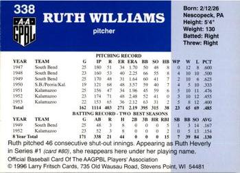 1996 Fritsch AAGPBL Series 2 #338 Ruth Williams Back