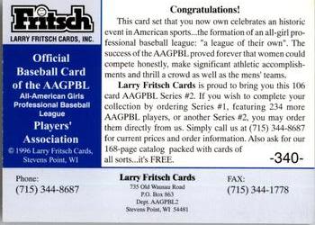 1996 Fritsch AAGPBL Series 2 #340 Logo Card Back