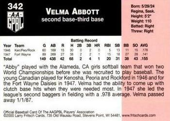 2000 Fritsch AAGPBL Series 3 #342 Velma Abbott Back