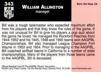 2000 Fritsch AAGPBL Series 3 #343 Bill Allington Back