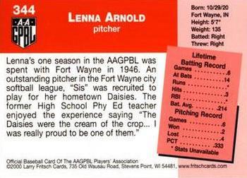 2000 Fritsch AAGPBL Series 3 #344 Lenna Arnold Back