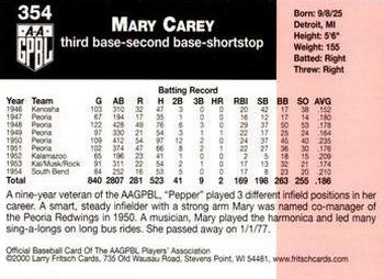 2000 Fritsch AAGPBL Series 3 #354 Mary Carey Back