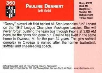 2000 Fritsch AAGPBL Series 3 #360 Pauline Dennert Back