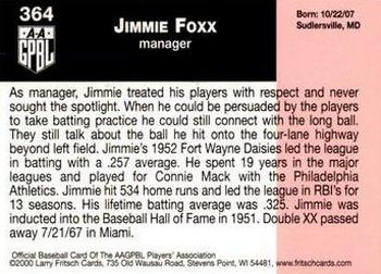 2000 Fritsch AAGPBL Series 3 #364 Jimmie Foxx Back
